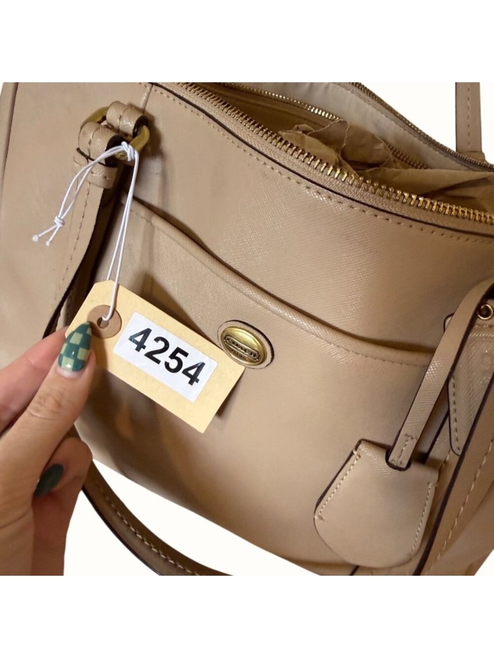 Coach Peyton Jordan Sand Saffiano Leather Double Zip Carryall Bag F25669 Gold - Picture 12 of 12